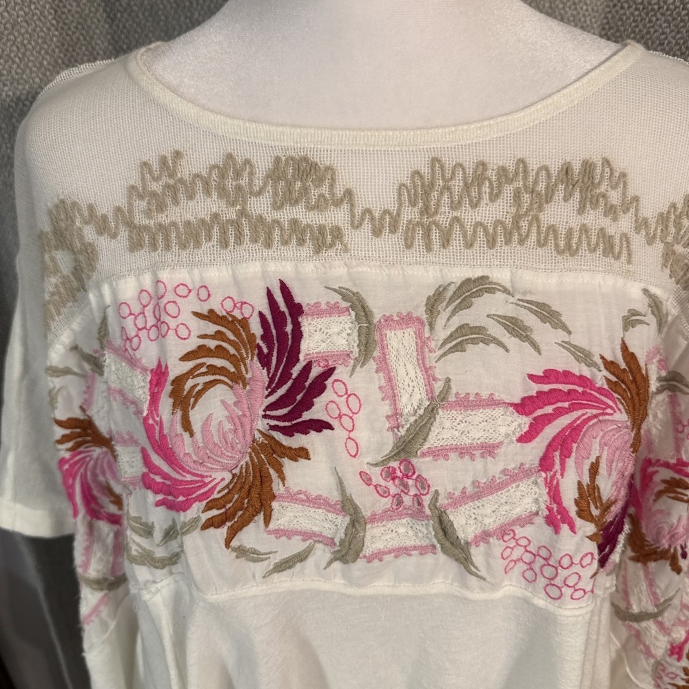 Free People Love Letter Embroidered Top Women's Size CS Oversized Boho Ivory - Picture 4 of 12